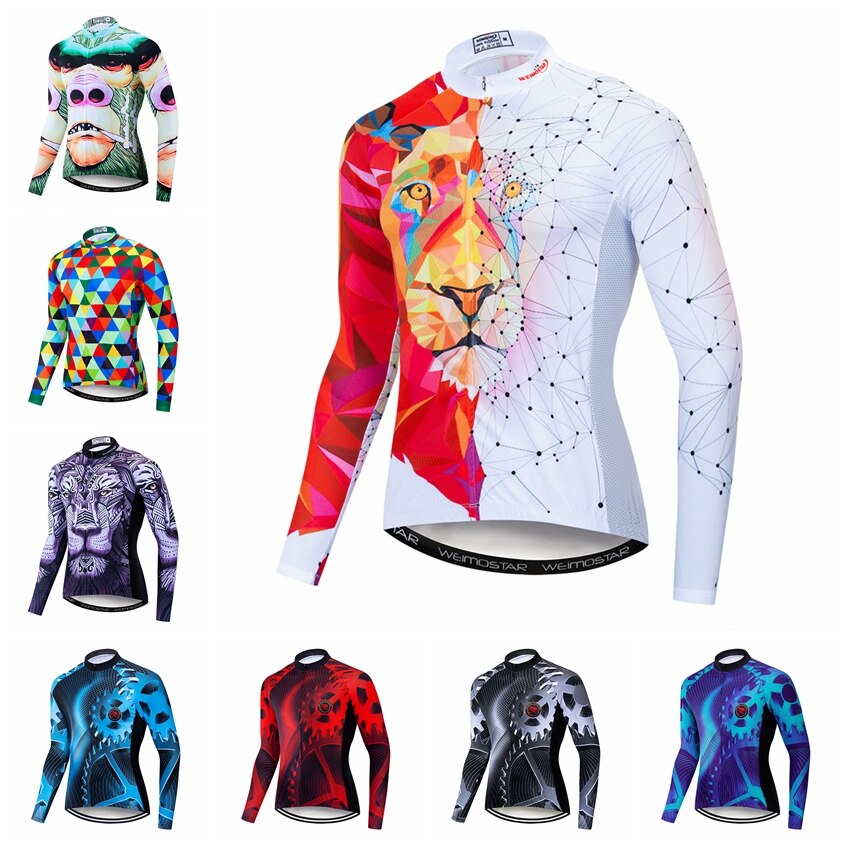 2022 사이클링 저지 남성 자전거 의류 MTB Ropa Ciclismo Maillot 긴 소매 셔츠 라이딩 레이싱 블라우스 늑대 화이트 레드 사이클 탑스